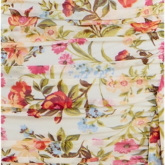 Floral Print Ruched Mesh Bodycon Dress - Picture 5 of 8